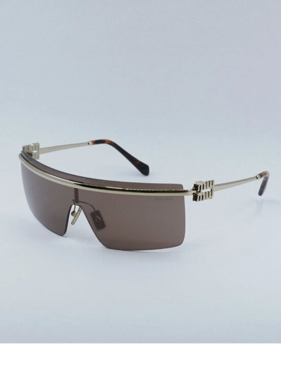 Miu Miu MU50ZS rimless metal shield sunglasses with brown tinted lenses main image 9